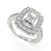 4.5 Carat VS1 D Lab Grown Diamond Halo Pave Emerald Ring